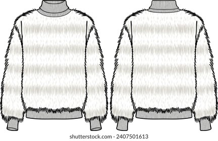 UNISEX WEAR HIGH NECK BORG FLEECE SWEATER FRONT AND BACK FASHION FLAT DESIGN VECTOR ILLUSTRATION