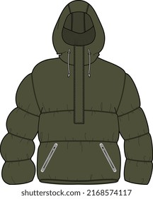 UNISEX WEAR PUFFER PADDED JACKET WITH HOOD WINTER WEAR VECTOR ILLUSTRATION