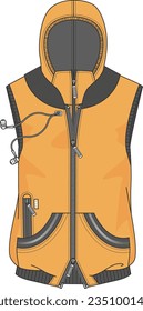 UNISEX  WEAR SLEEVELESS BODY WARMER HOODED VECTOR ILLUSTRATION