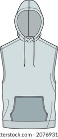 Unisex Wear Sleeveless Hoodie with Front Kangaroo Pocket Vector Illustration Sketch