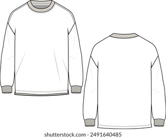 UNISEX WEAR SWEATSHIRT FRONT AND BACK FLAT SKETCH DESIGN VECTOR ILLUSTRATION