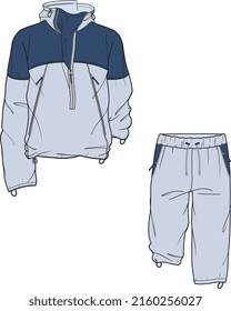 UNISEX WEAR TRACKSUIT SPORTS WEAR JACKET AND JOGGER SET VECTOR ILLUSTRATION