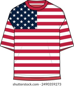 UNISEX WEAR USA FLAG PATTERN HALF SLEEVE T SHIRT VECTOR ILLUSTRATION