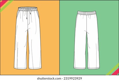 UNISEX WIDE FIT JOGGER FLAT SKETCH FASHION TEMPLATE TECHNICAL ILLUSTRATION