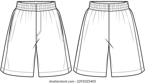 unisex wide leg elastic waist shorts flat sketch vector illustration template