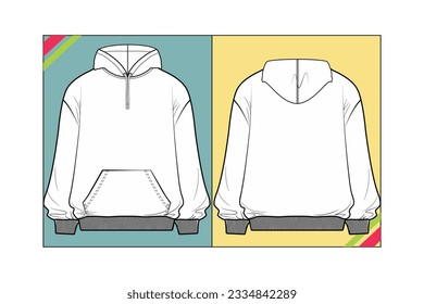 UNISEX WINTER HOODIE KANGAROO POCKET SKETCH FASHION TEMPLATE TECHNICAL DRAWING ILLUSTRATION