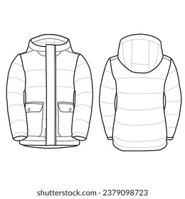 Chaqueta de invierno de Unisex para los niños. Dibujo vectorial de moda técnica de chaqueta.