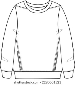 Unisex Zip Pocket Sweatshirt. Ilustración técnica de sudaderas de moda. Delantero, color blanco. Un simulacro de CAD de Unisex.