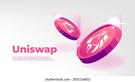 Uniswap coin banner. UNI coin cryptocurrency concept banner background.