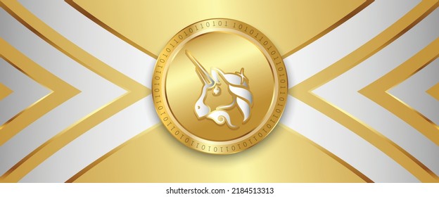 Uniswap (UNI) Crypto currency metallic coin futuristic technology vector illustration banner and background. Block chain based virtual money concept design.