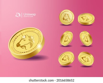 Uniswap UNI Cryptocurrency Coins. Perspective Illustration about Crypto Coins.