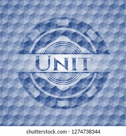 Unit blue badge with geometric pattern.