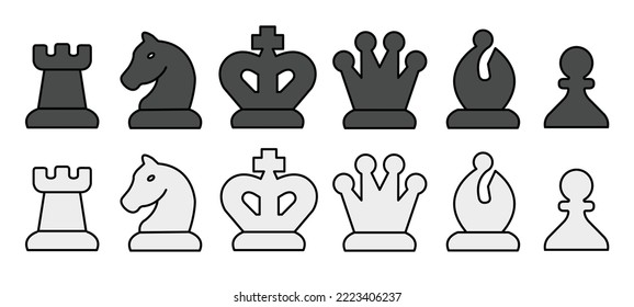 unit. chess vactor. game. set icon.  cute icon. Chess icons set. Outline set of chess vector icons for web design isolated on white background