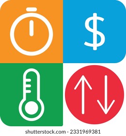 Unit conversion icon vector illustration. Measurement systems. Time, money and temperature.