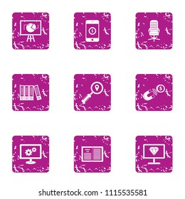 Unit icons set. Grunge set of 9 unit vector icons for web isolated on white background