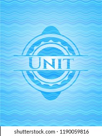 Unit sky blue water style badge.