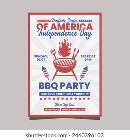 Unitade States of America independence day BBQ Party flyer or poster template