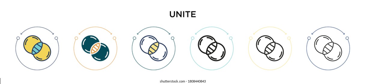 Unir icono en el estilo relleno, delgado, de contorno y de trazo. Ilustración vectorial de dos iconos vectoriales unitarios de color y negro se pueden utilizar para móviles, ui, web