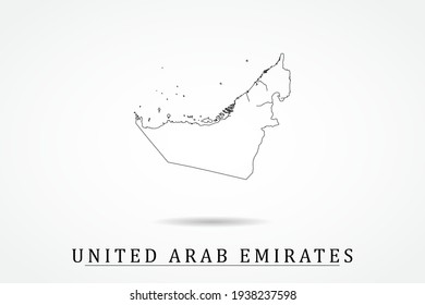 United Arab Emirate Map- World Map International vector template with thin black outline or outline graphic sketch style and black color isolated on white background - Vector illustration eps 10