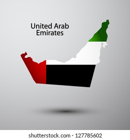 United Arab Emirated flag on map of country