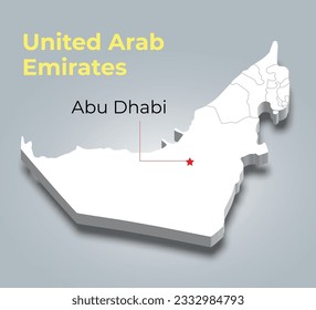 United Arab Emirates 3d map with borders of regions