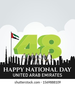 United Arab Emirates 48 National Day.  Arab Men. 2 December. Vector Illustration.