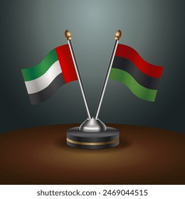 United Arab Emirates and African American table flags relation with gradient backgrund. Vector Illustration