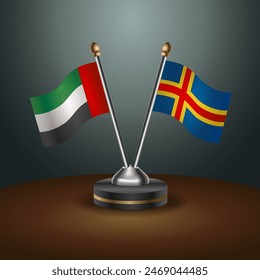 United Arab Emirates and  Aland Islands table flags relation with gradient backgrund. Vector Illustration