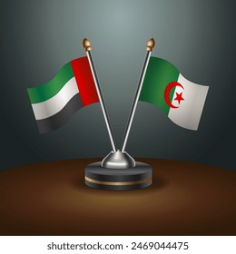 United Arab Emirates and Algeria table flags relation with gradient backgrund. Vector Illustration