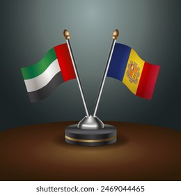 United Arab Emirates and Andorra table flags relation with gradient backgrund. Vector Illustration