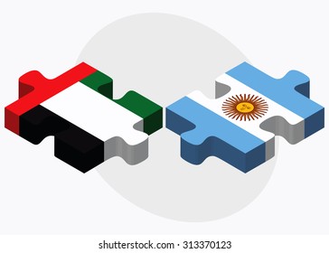 United Arab Emirates and Argentina Flags in puzzle  isolated on white background