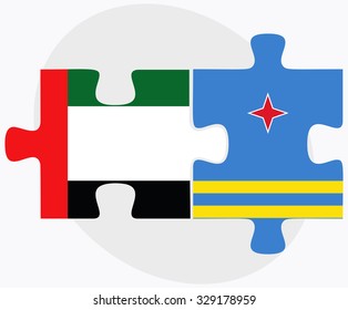 United Arab Emirates and Aruba Flags in puzzle isolated on white background