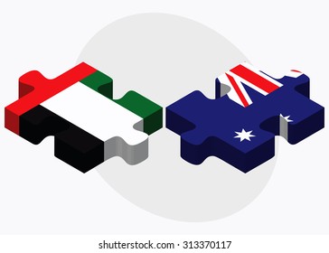 United Arab Emirates and Australia Flags in puzzle  isolated on white background