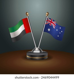 United Arab Emirates and Australia table flags relation with gradient backgrund. Vector Illustration