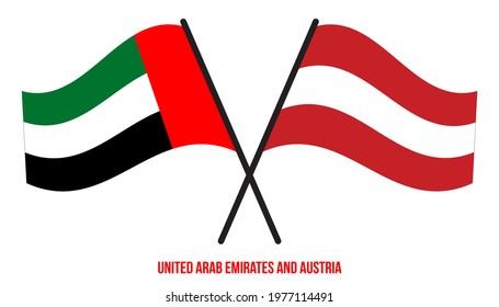 United Arab Emirates and Austria Flags Crossed And Waving Flat Style. Official Proportion.