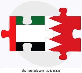 United Arab Emirates and Bahrain Flags in puzzle  isolated on white background