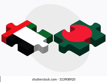 United Arab Emirates and Bangladesh Flags in puzzle  isolated on white background
