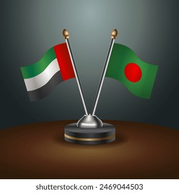 United Arab Emirates and Bangladesh table flags relation with gradient backgrund. Vector Illustration