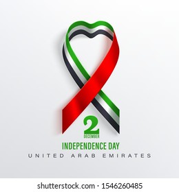 United Arab Emirates banner with photorealistic ribbon with shadow  in color of national flag of United Arab Emirates. Red, white, green, black vector stock design.