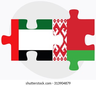 United Arab Emirates and Belarus Flags in puzzle  isolated on white background