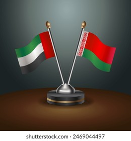 United Arab Emirates and Belarus table flags relation with gradient backgrund. Vector Illustration