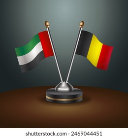 United Arab Emirates and Belgium table flags relation with gradient backgrund. Vector Illustration