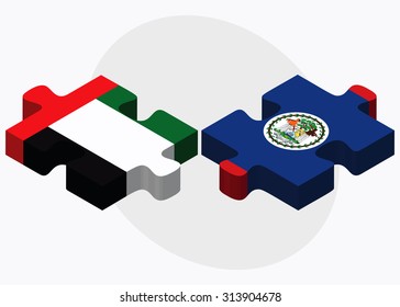United Arab Emirates and Belize Flags in puzzle  isolated on white background