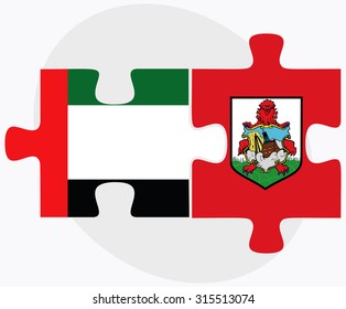 United Arab Emirates and Bermuda Flags in puzzle isolated on white background