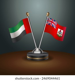 United Arab Emirates and Bermuda table flags relation with gradient backgrund. Vector Illustration