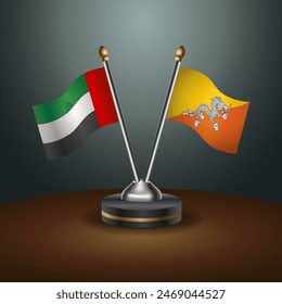 United Arab Emirates and Bhutan table flags relation with gradient backgrund. Vector Illustration