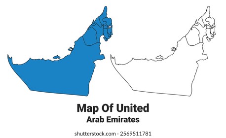 United Arab Emirates Blue detailed map border regions outline vector set