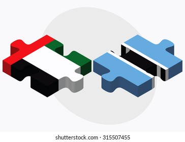 United Arab Emirates and Botswana Flags in puzzle  isolated on white background
