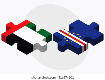 United Arab Emirates and Cabo Verde Flags in puzzle  isolated on white background 