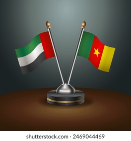 United Arab Emirates and Cameroon table flags relation with gradient backgrund. Vector Illustration